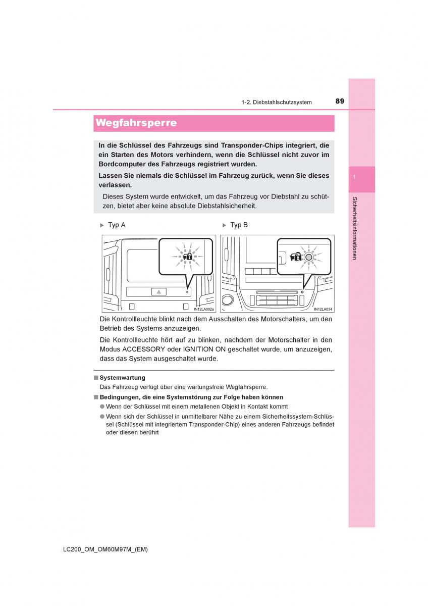 Toyota Land Cruiser J200 Handbuch / page 89