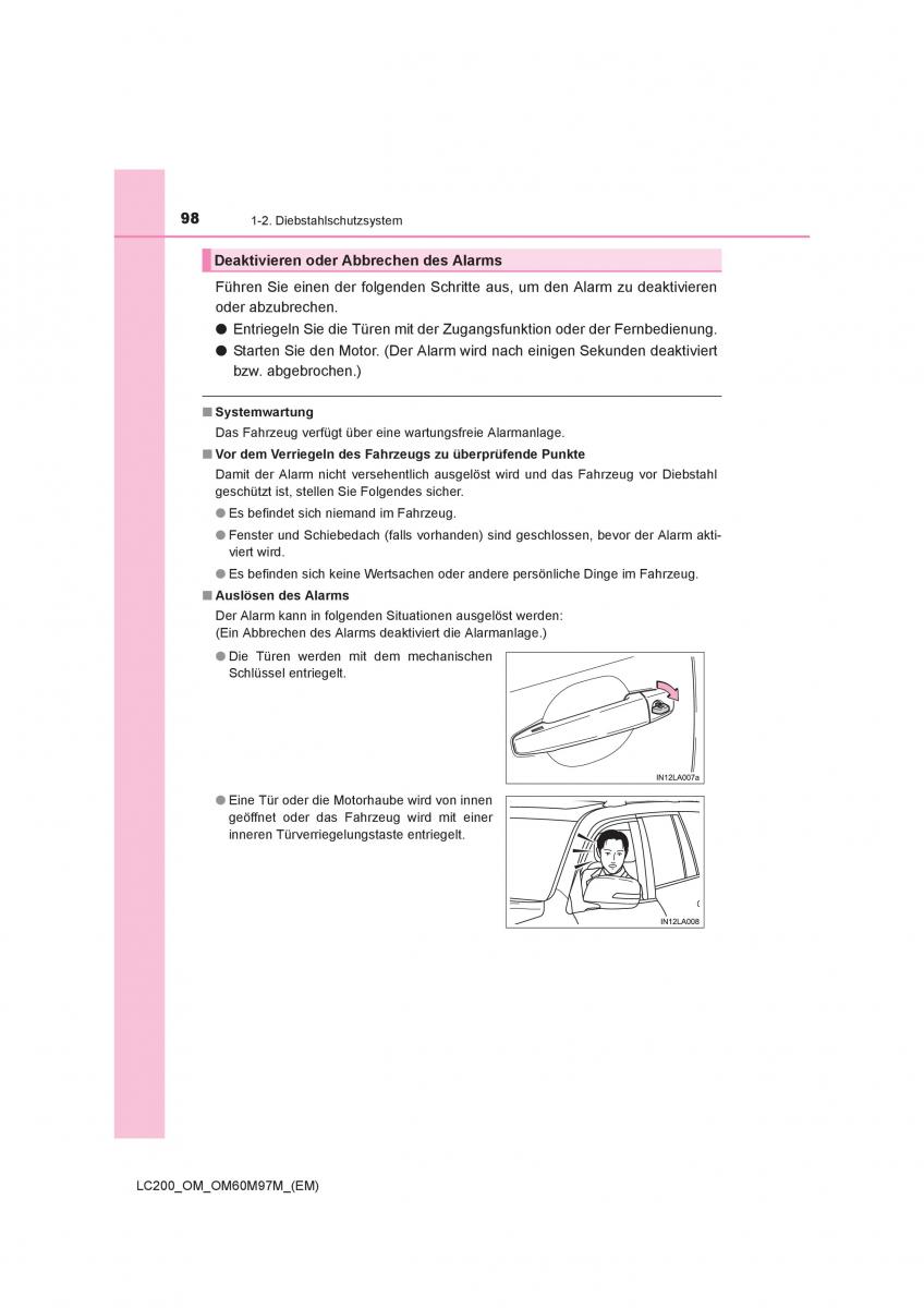 Toyota Land Cruiser J200 Handbuch / page 98