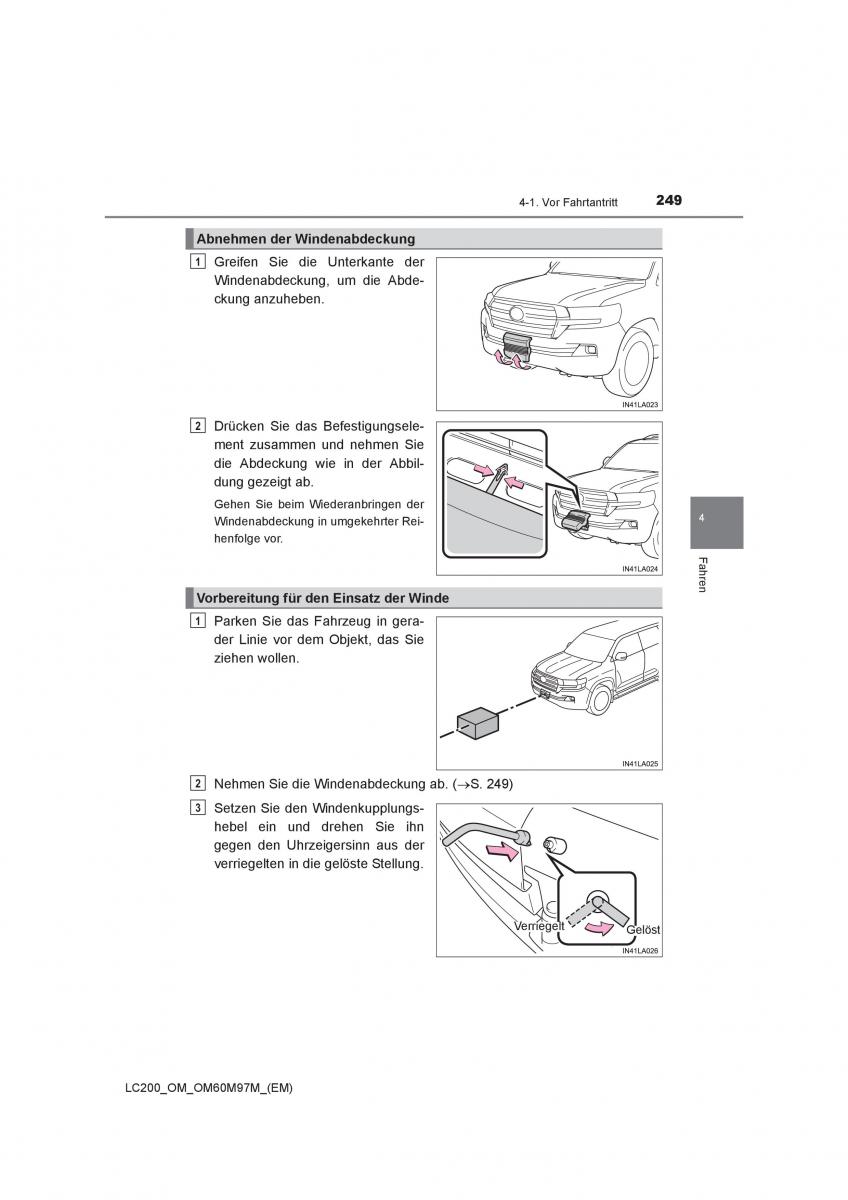 Toyota Land Cruiser J200 Handbuch / page 249