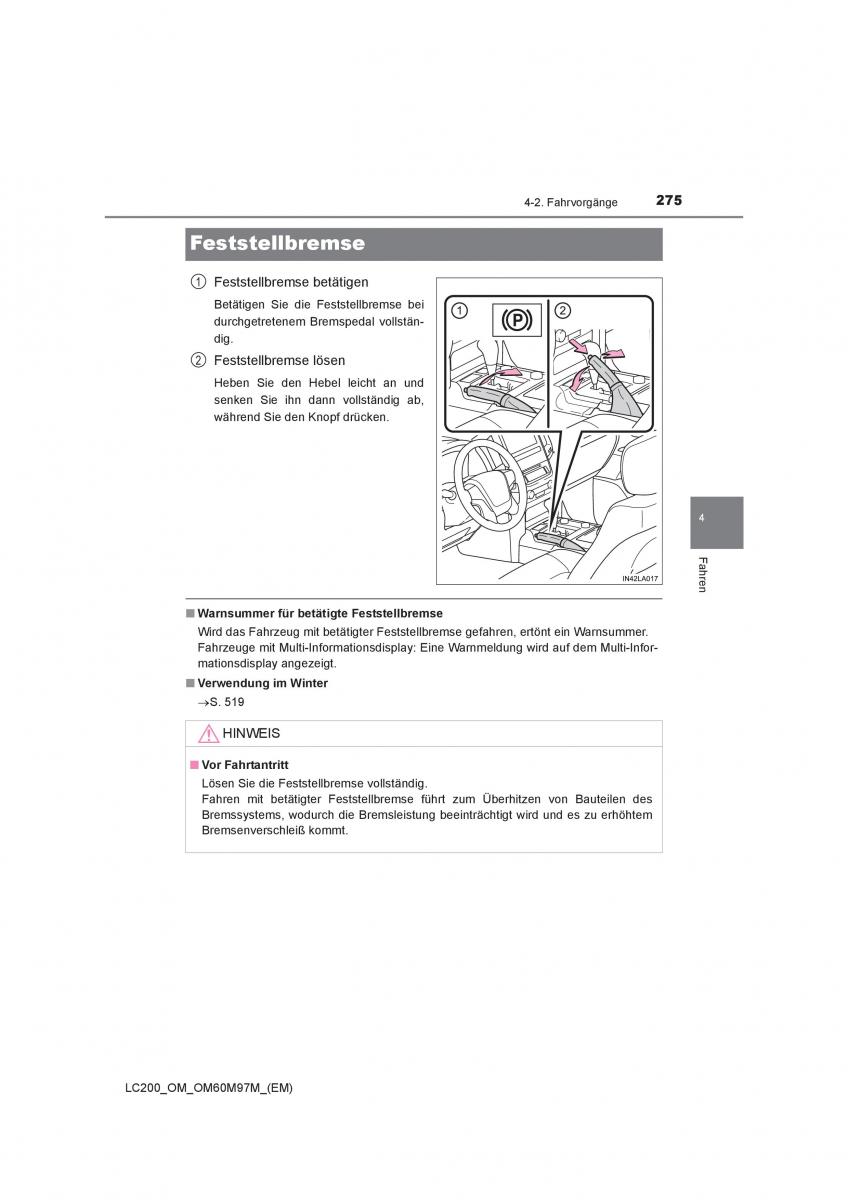 Toyota Land Cruiser J200 Handbuch / page 275