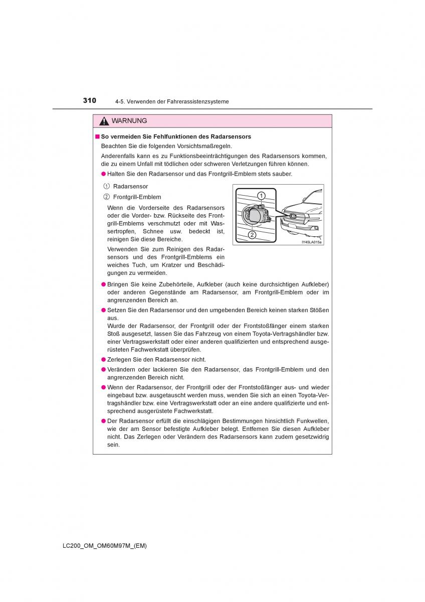 Toyota Land Cruiser J200 Handbuch / page 310