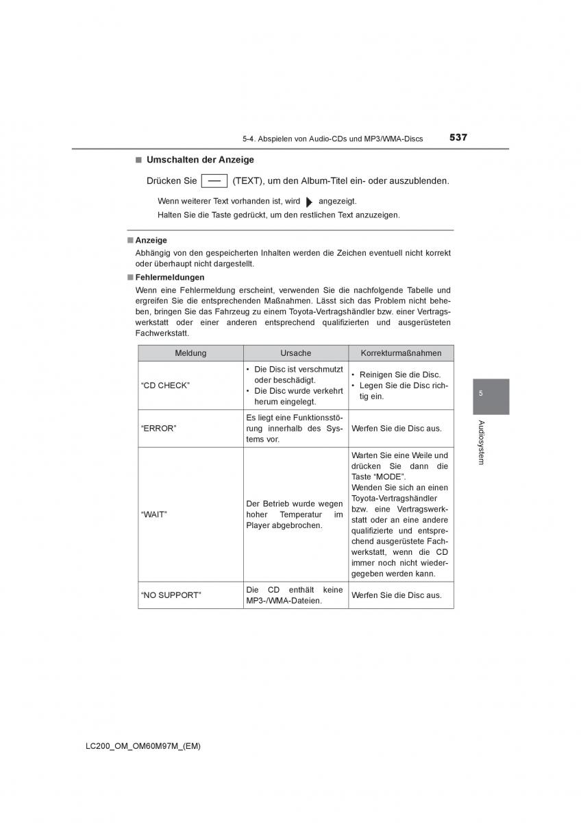 Toyota Land Cruiser J200 Handbuch / page 537