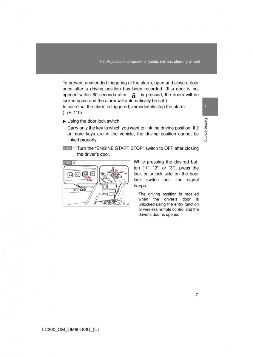 Toyota Land Cruiser J200 owners manual / page 71