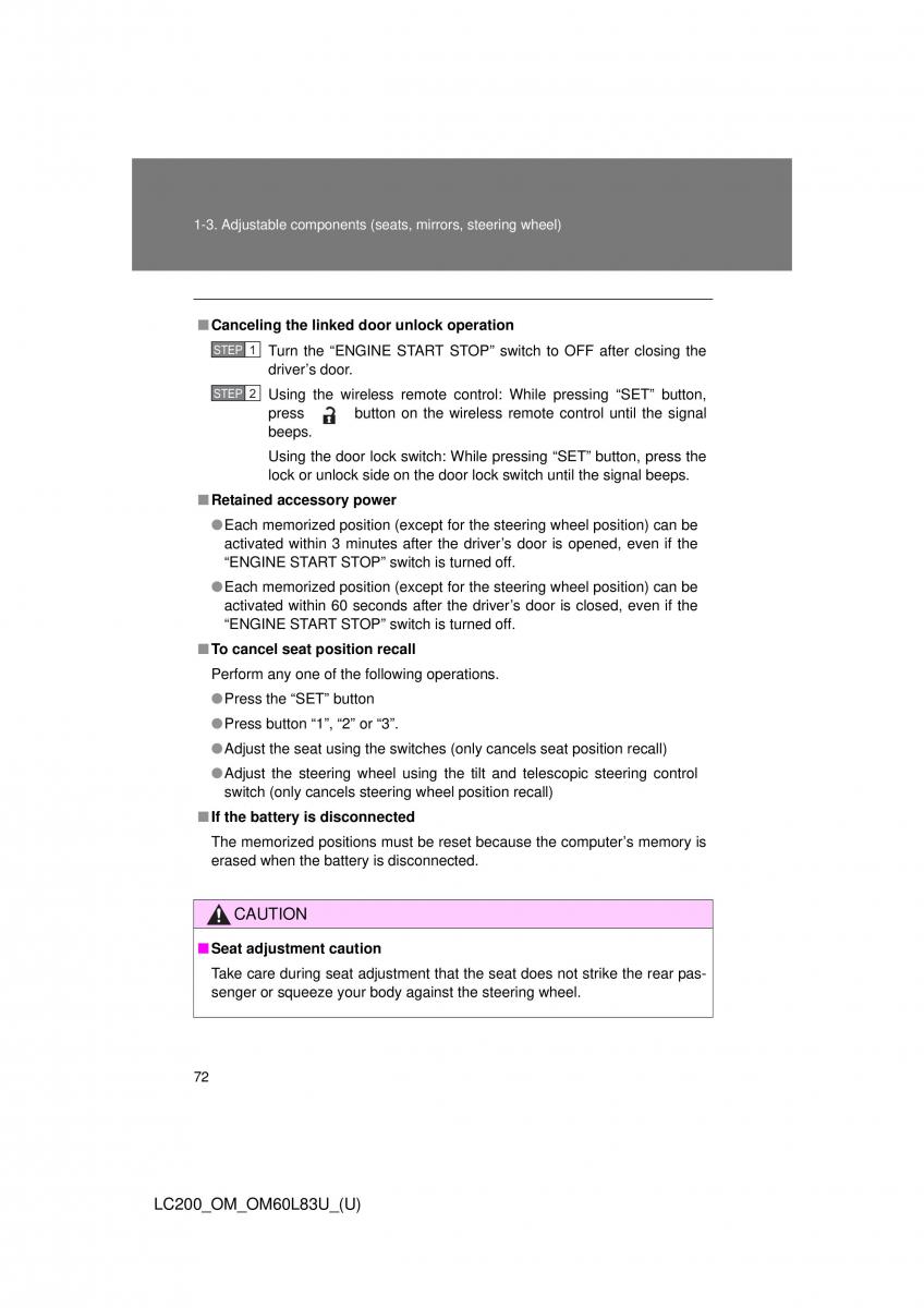 Toyota Land Cruiser J200 owners manual / page 72