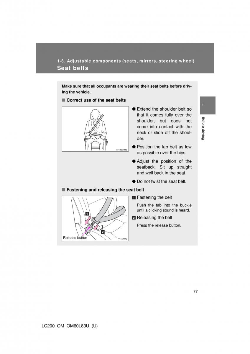 Toyota Land Cruiser J200 owners manual / page 77