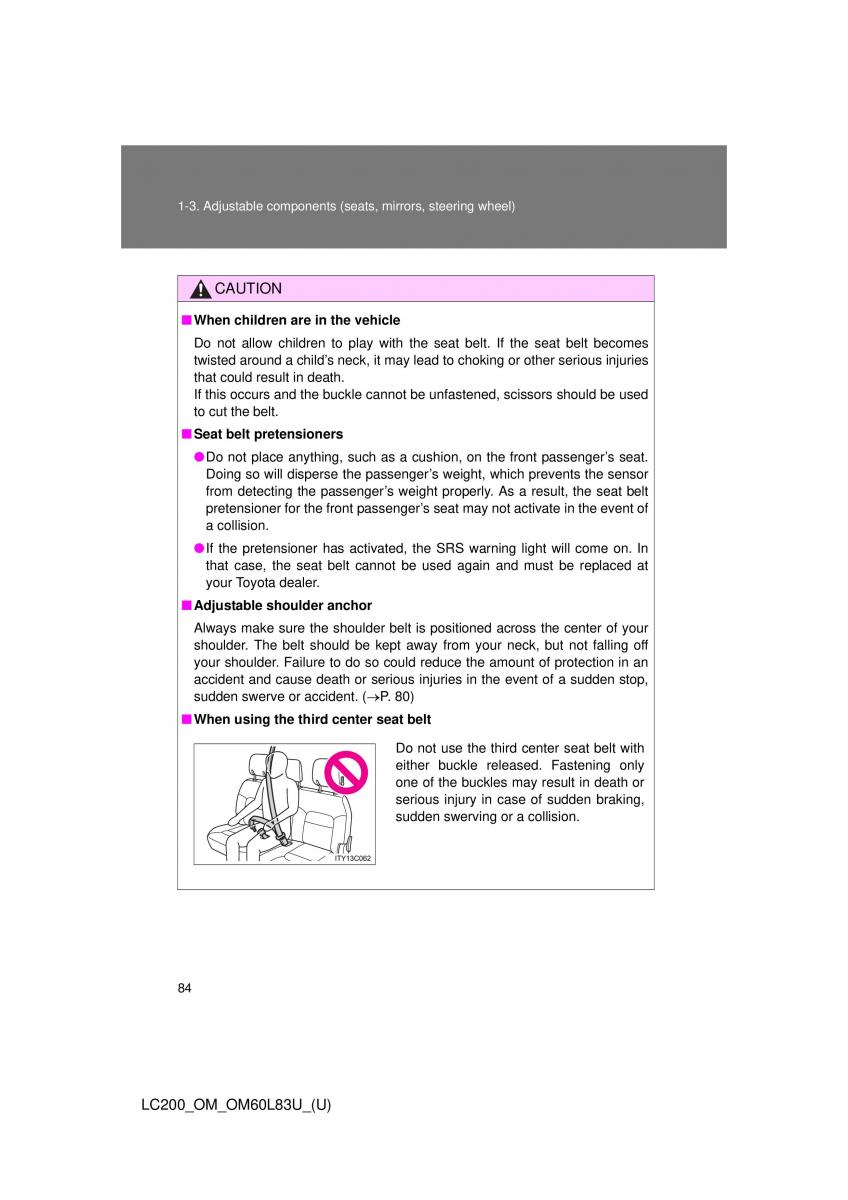 Toyota Land Cruiser J200 owners manual / page 84