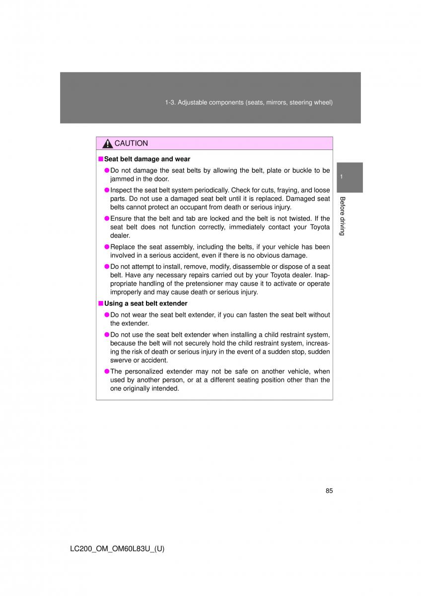 Toyota Land Cruiser J200 owners manual / page 85