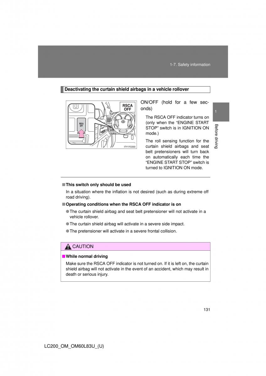 Toyota Land Cruiser J200 owners manual / page 131