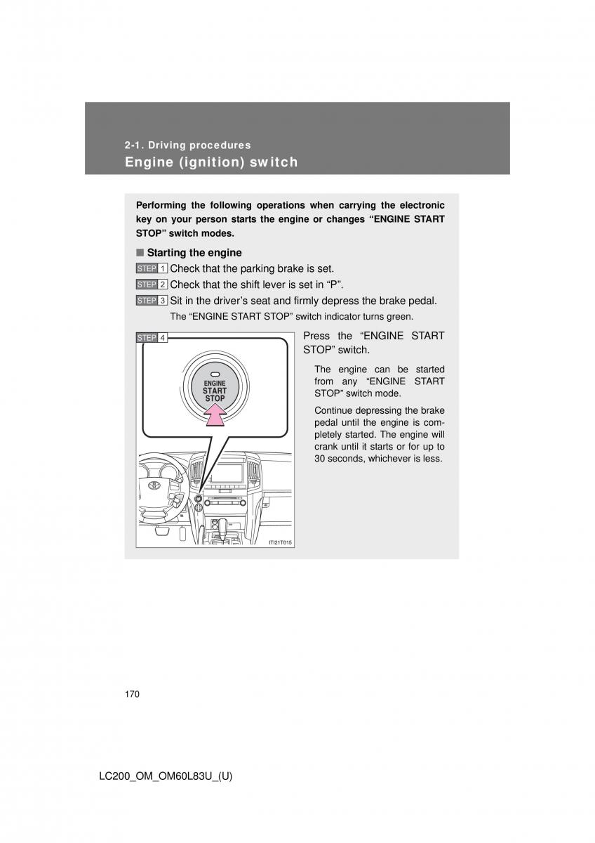 Toyota Land Cruiser J200 owners manual / page 170