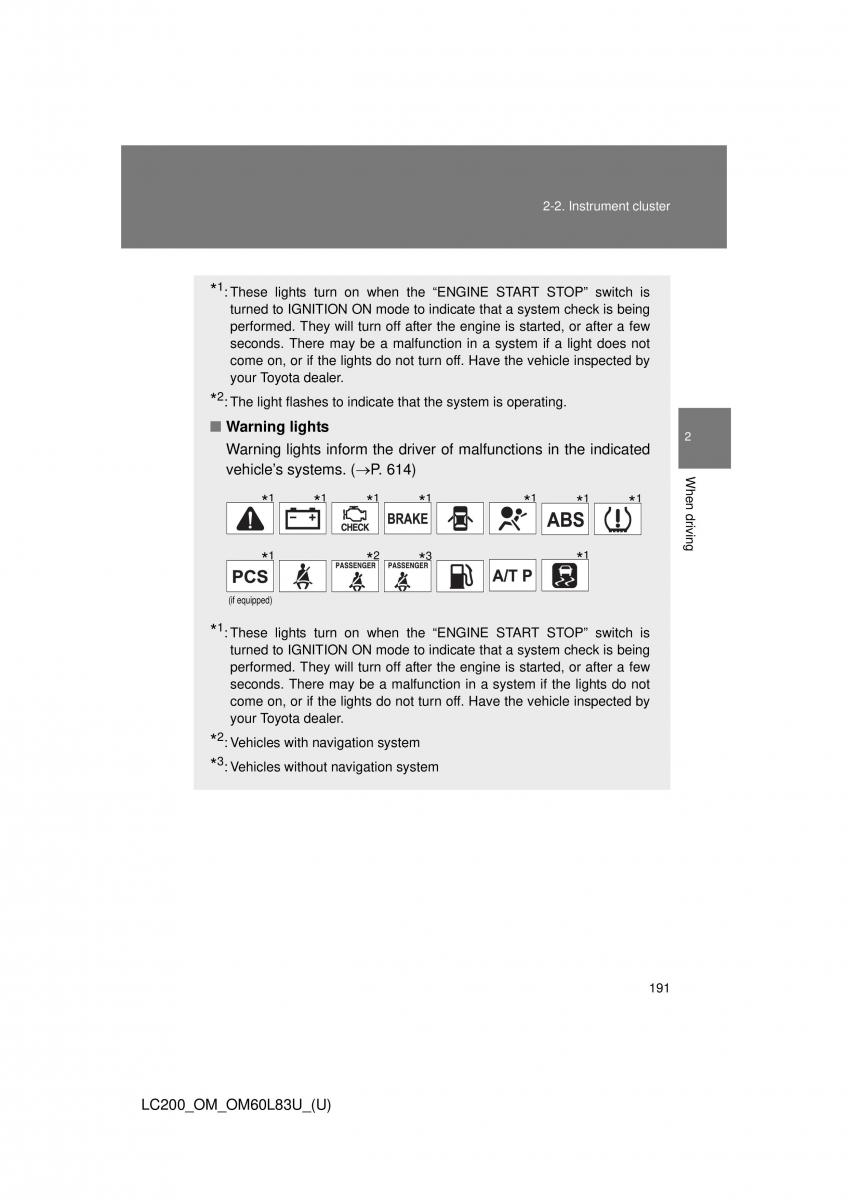 Toyota Land Cruiser J200 owners manual / page 191