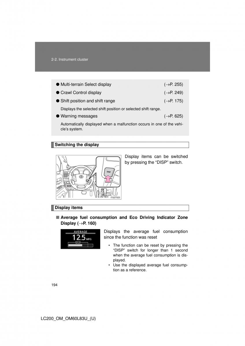 Toyota Land Cruiser J200 owners manual / page 194