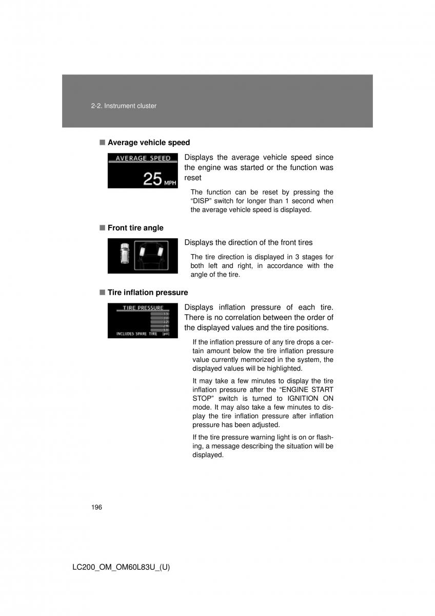 Toyota Land Cruiser J200 owners manual / page 196