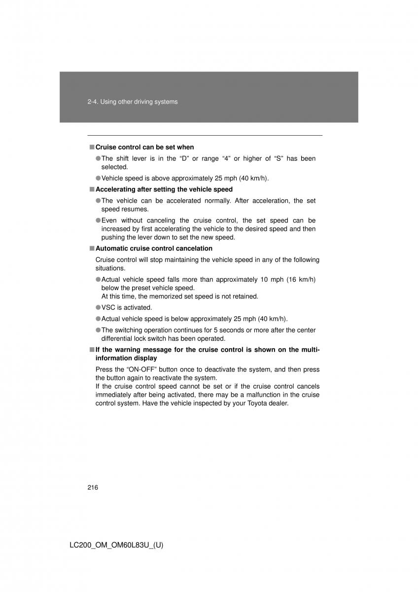 Toyota Land Cruiser J200 owners manual / page 216