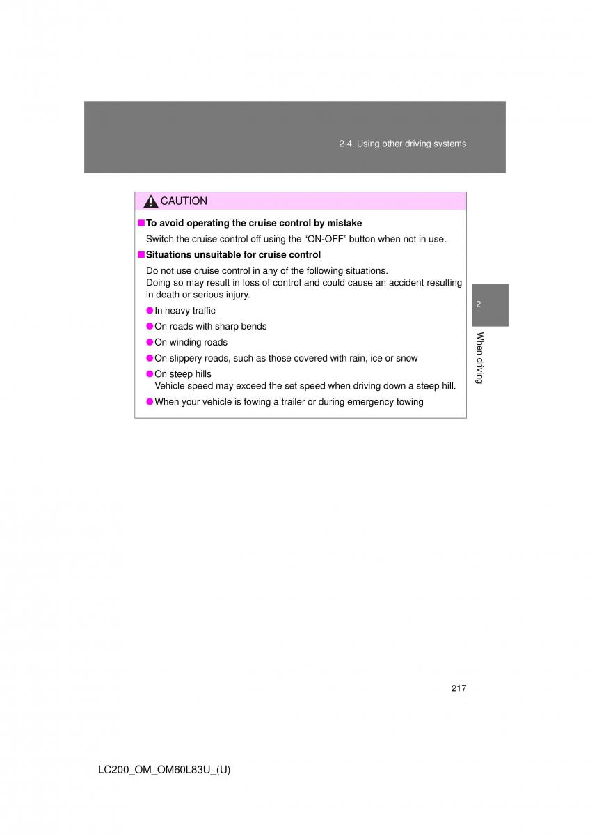 Toyota Land Cruiser J200 owners manual / page 217