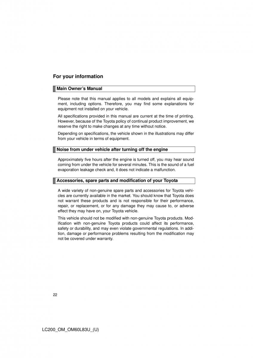 Toyota Land Cruiser J200 owners manual / page 22