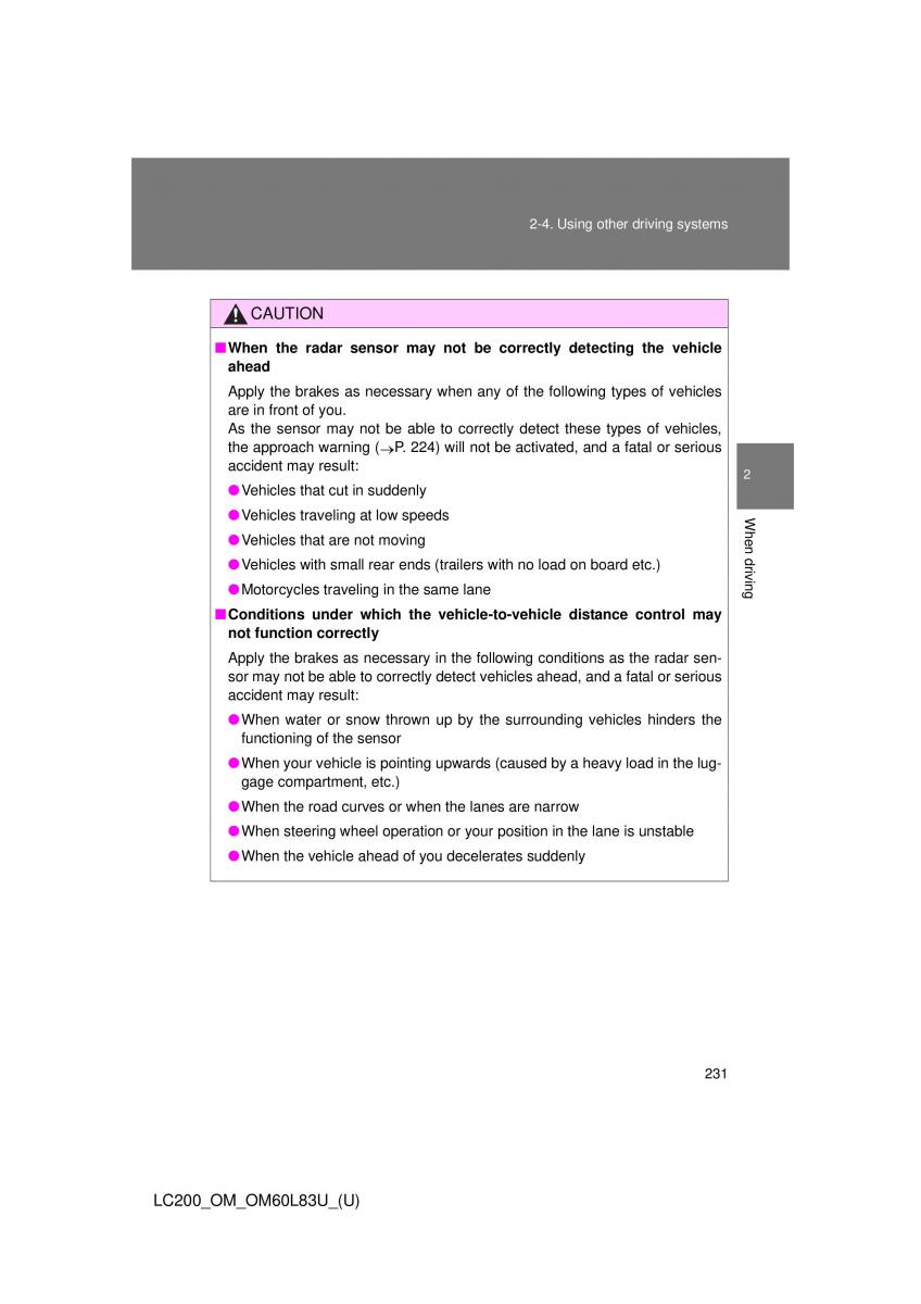 Toyota Land Cruiser J200 owners manual / page 231