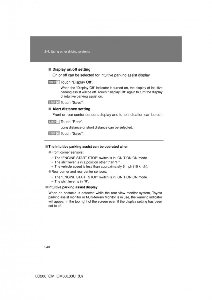 Toyota Land Cruiser J200 owners manual / page 240