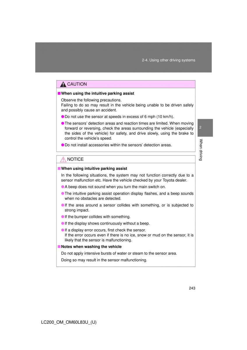 Toyota Land Cruiser J200 owners manual / page 243