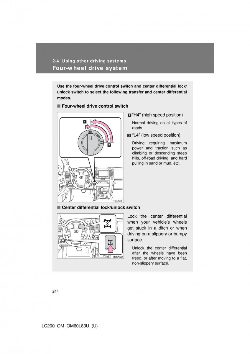 Toyota Land Cruiser J200 owners manual / page 244