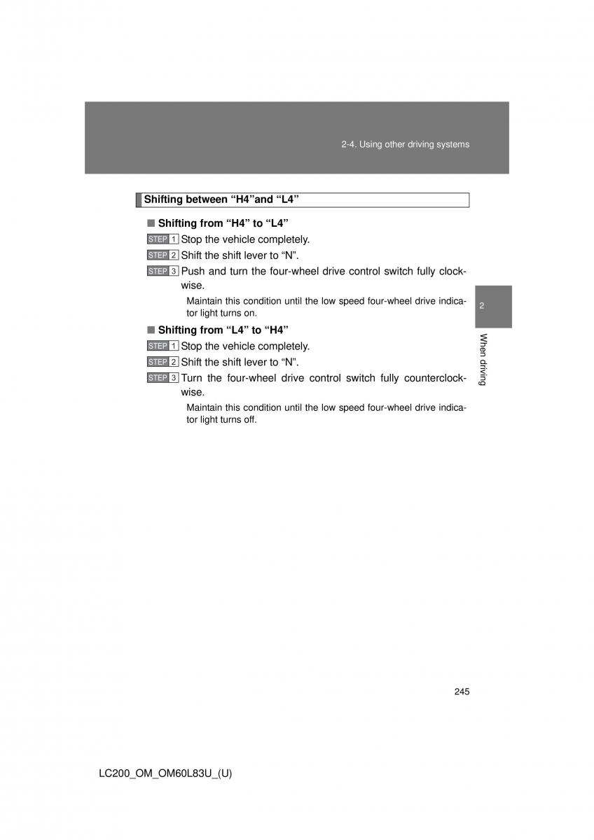 Toyota Land Cruiser J200 owners manual / page 245