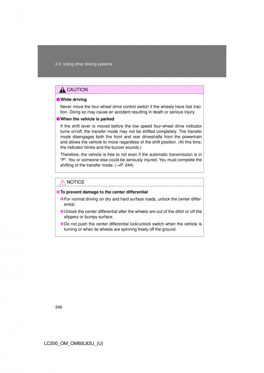 Toyota Land Cruiser J200 owners manual / page 248