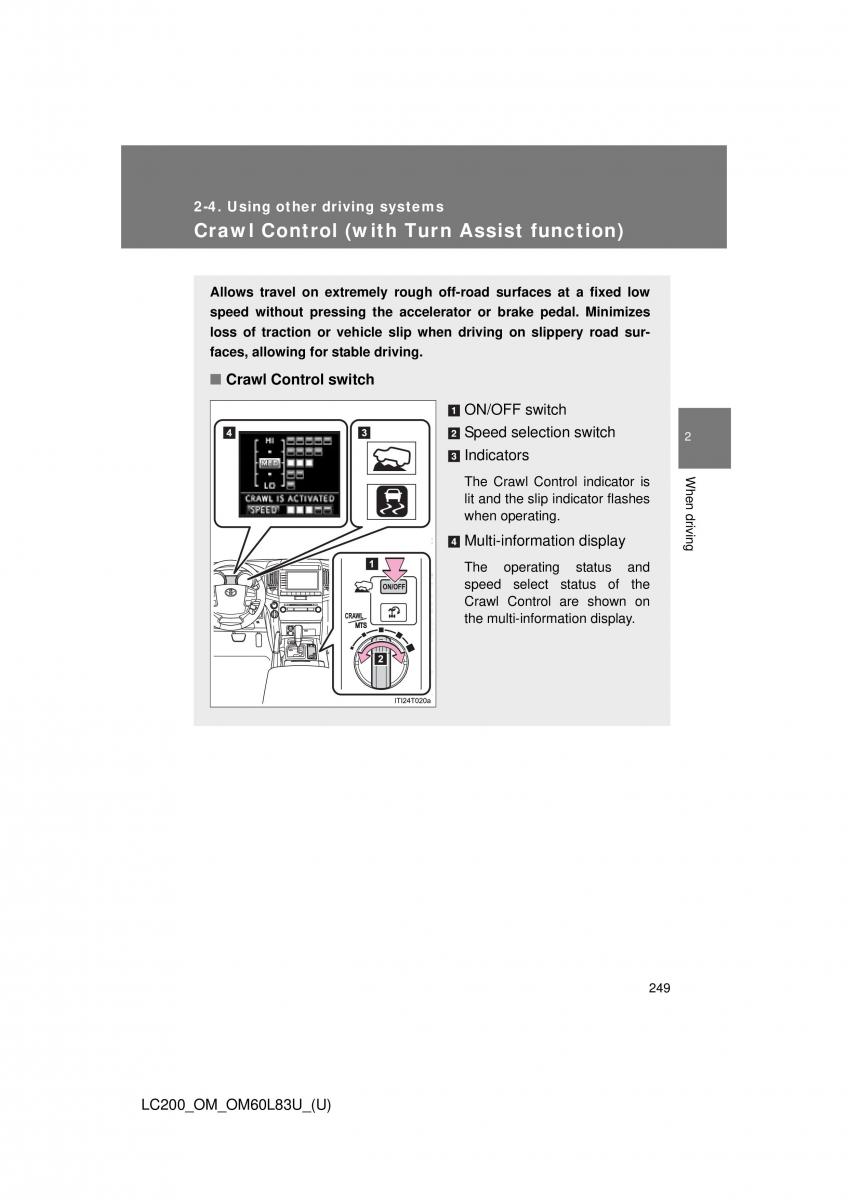 Toyota Land Cruiser J200 owners manual / page 249