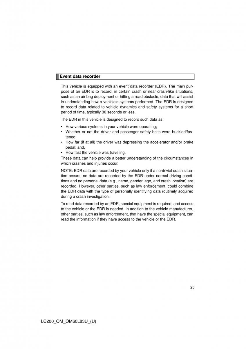 Toyota Land Cruiser J200 owners manual / page 25