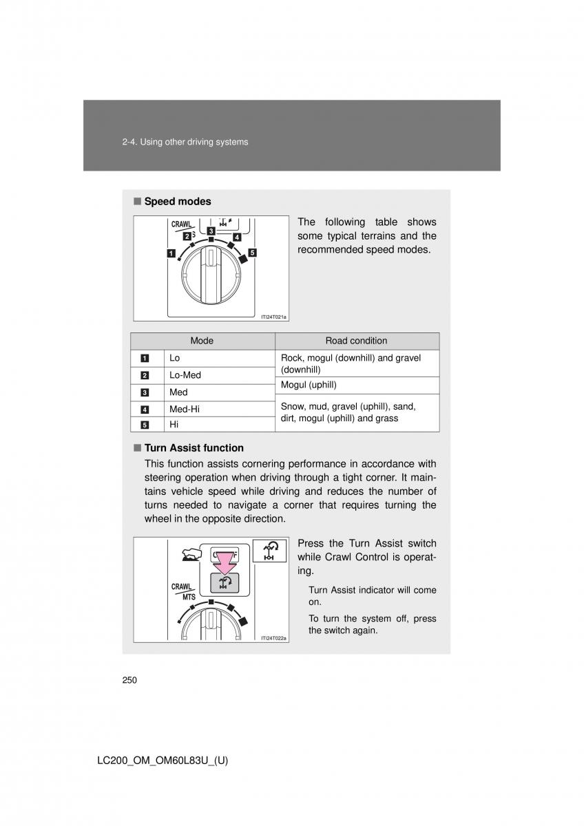 Toyota Land Cruiser J200 owners manual / page 250