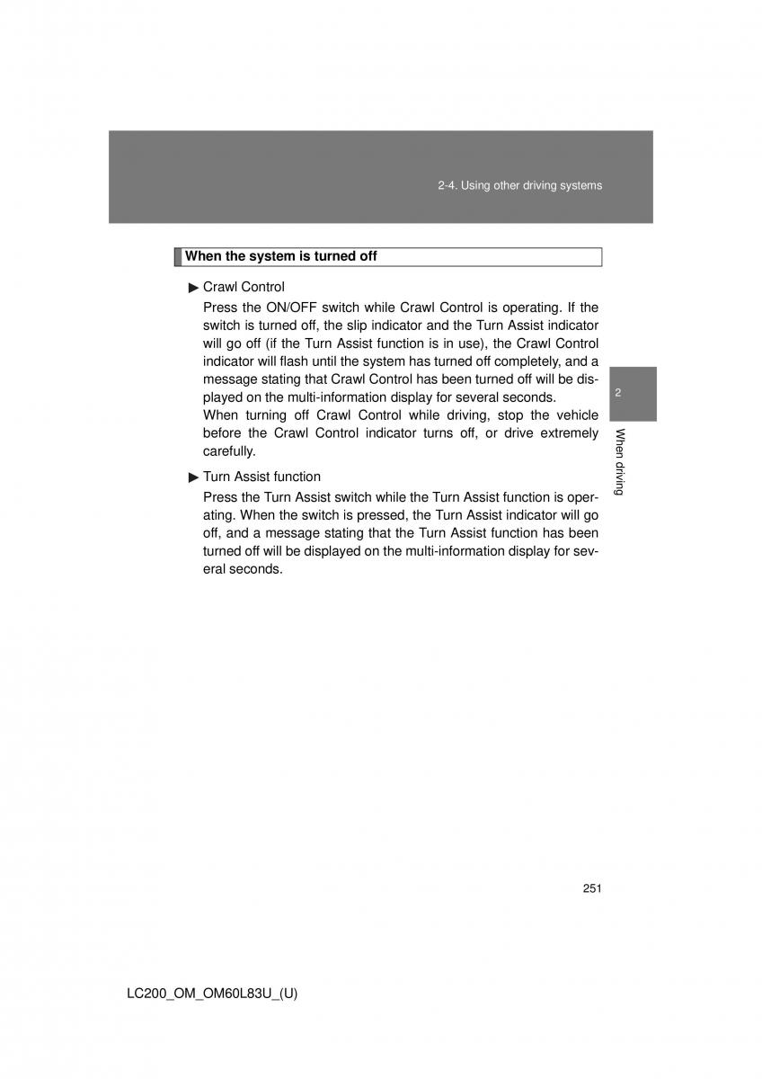 Toyota Land Cruiser J200 owners manual / page 251