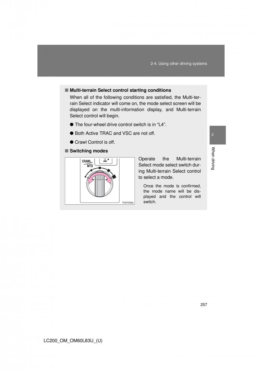 Toyota Land Cruiser J200 owners manual / page 257