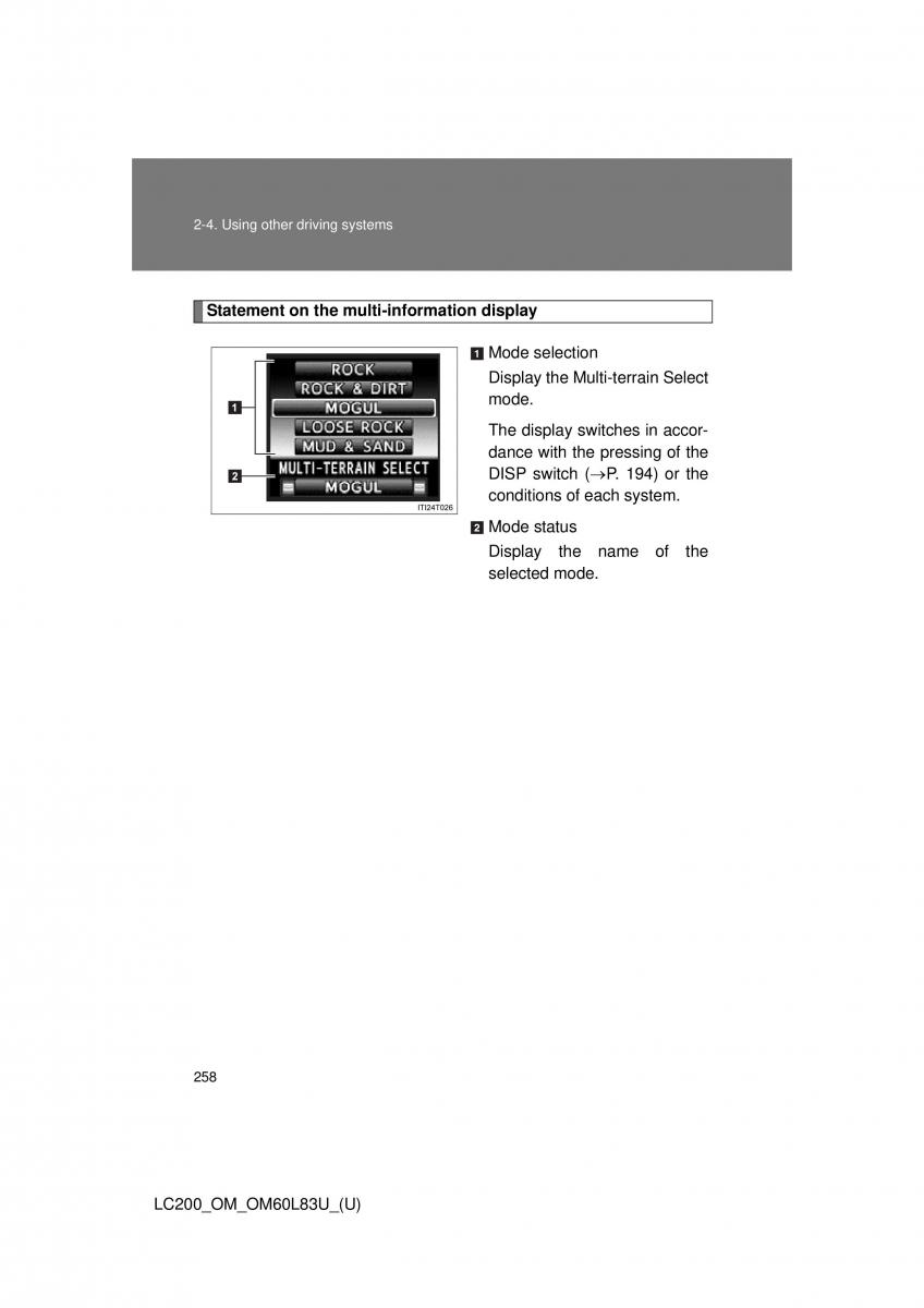 Toyota Land Cruiser J200 owners manual / page 258