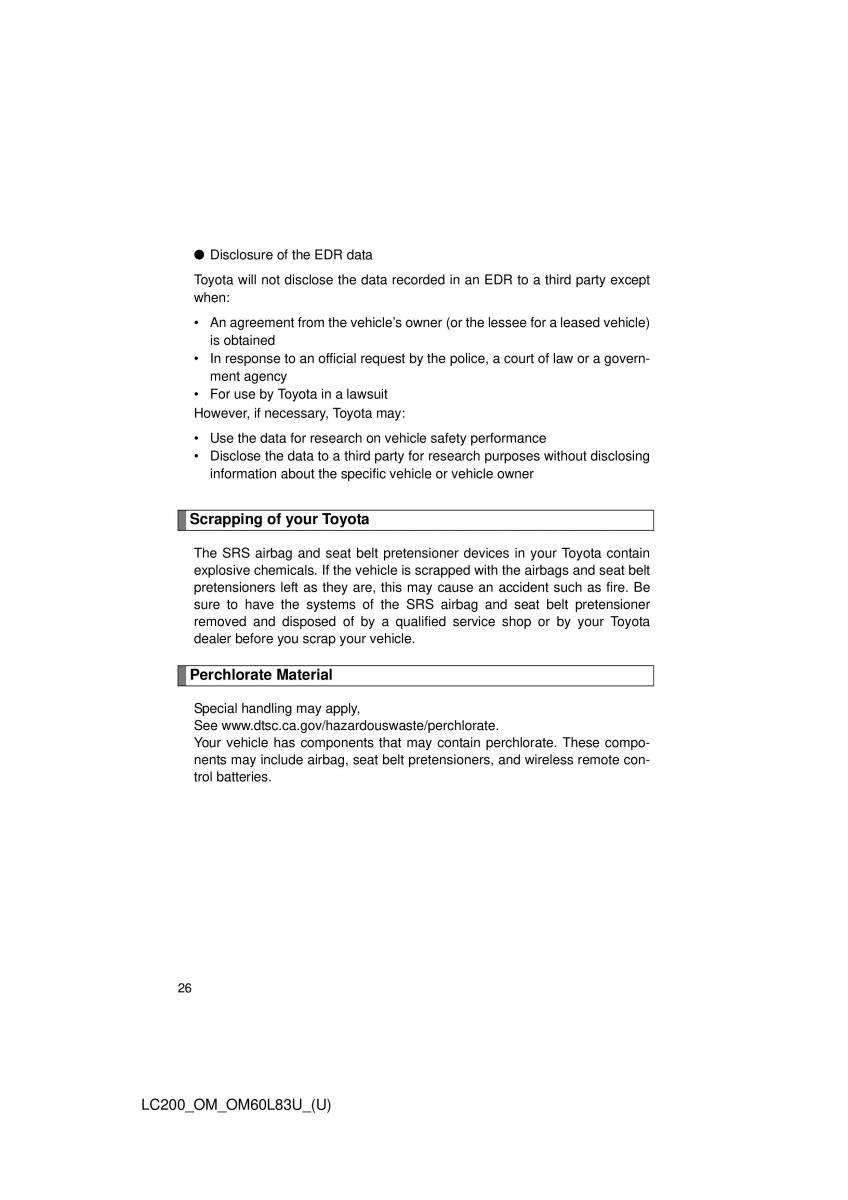 Toyota Land Cruiser J200 owners manual / page 26