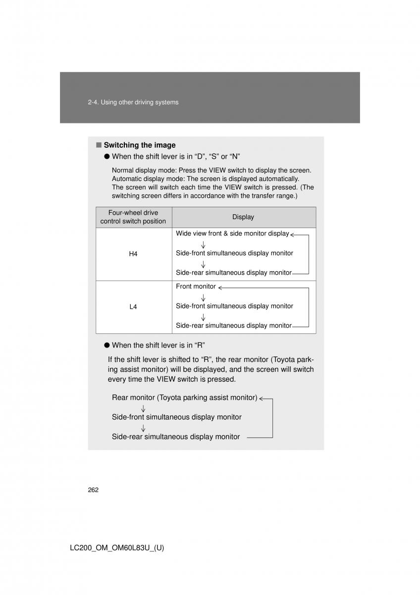 Toyota Land Cruiser J200 owners manual / page 262