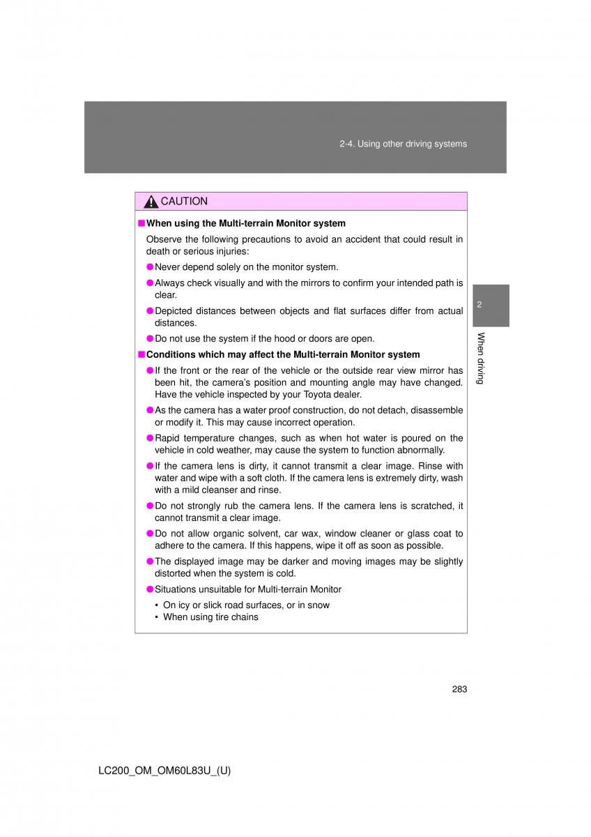 Toyota Land Cruiser J200 owners manual / page 283