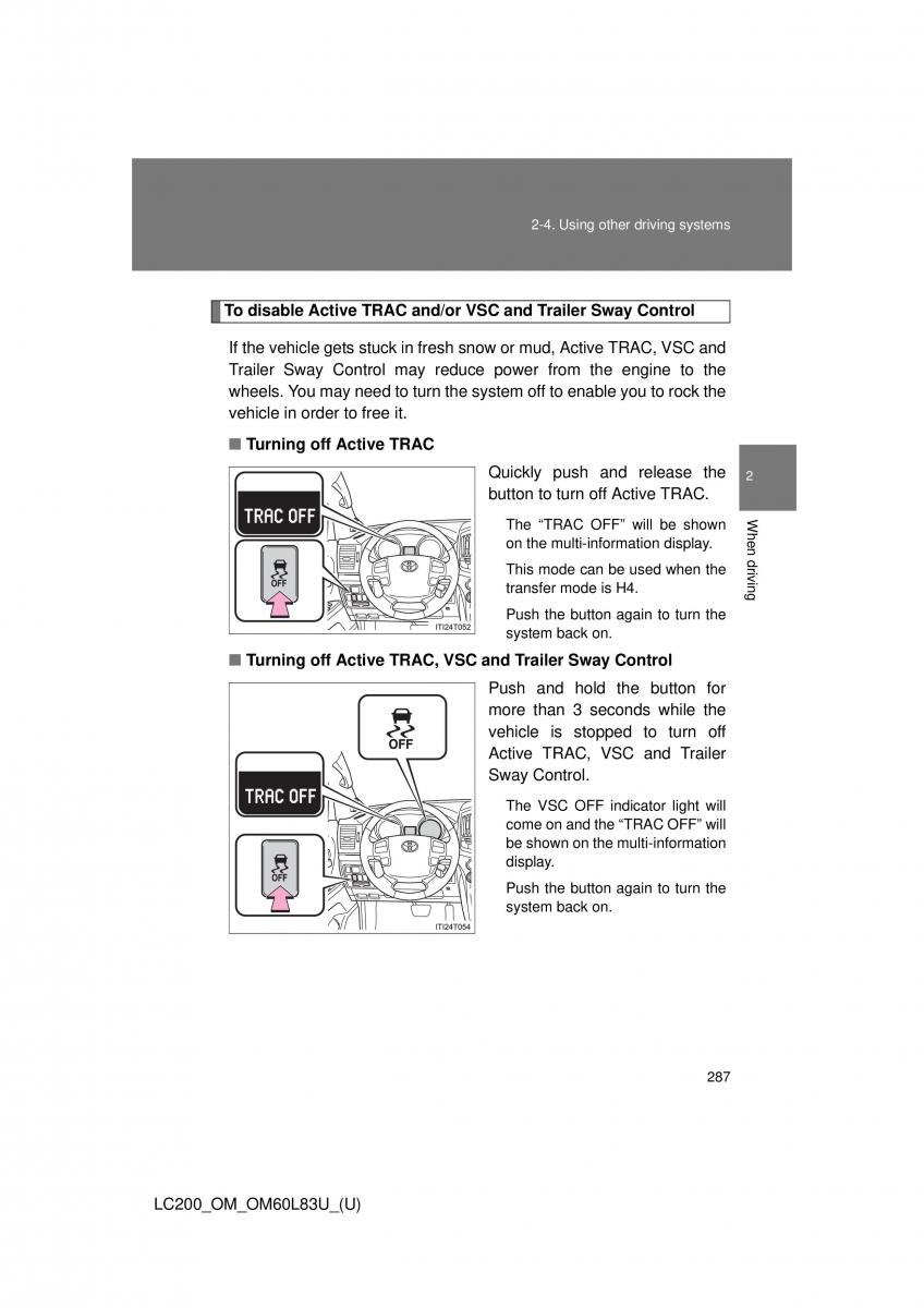 Toyota Land Cruiser J200 owners manual / page 287