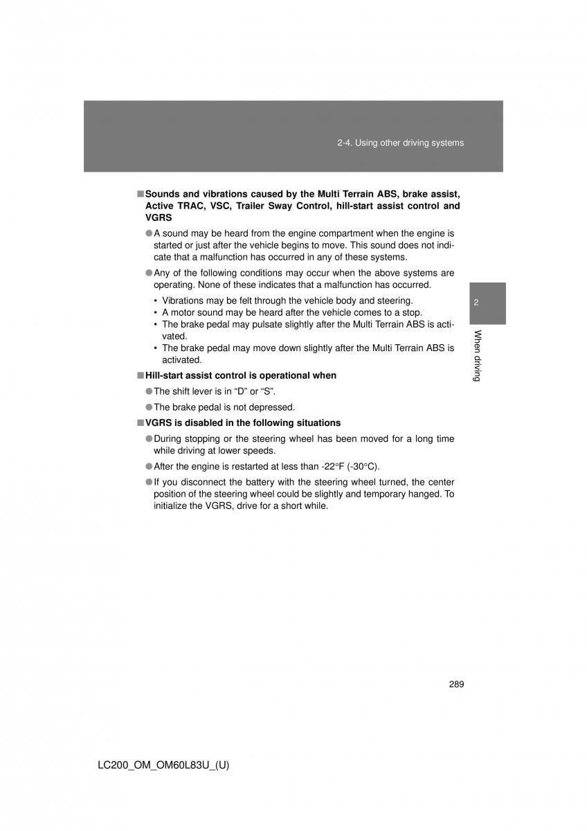 Toyota Land Cruiser J200 owners manual / page 289