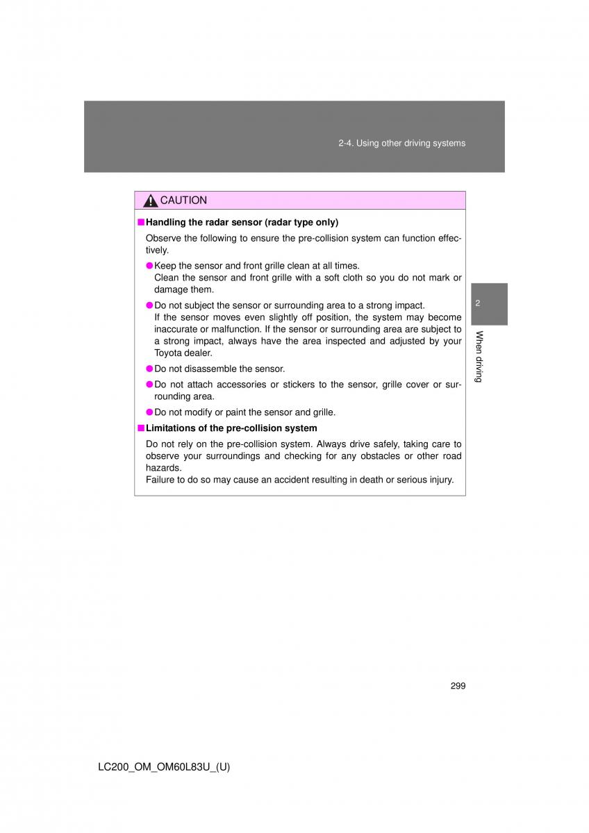 Toyota Land Cruiser J200 owners manual / page 299