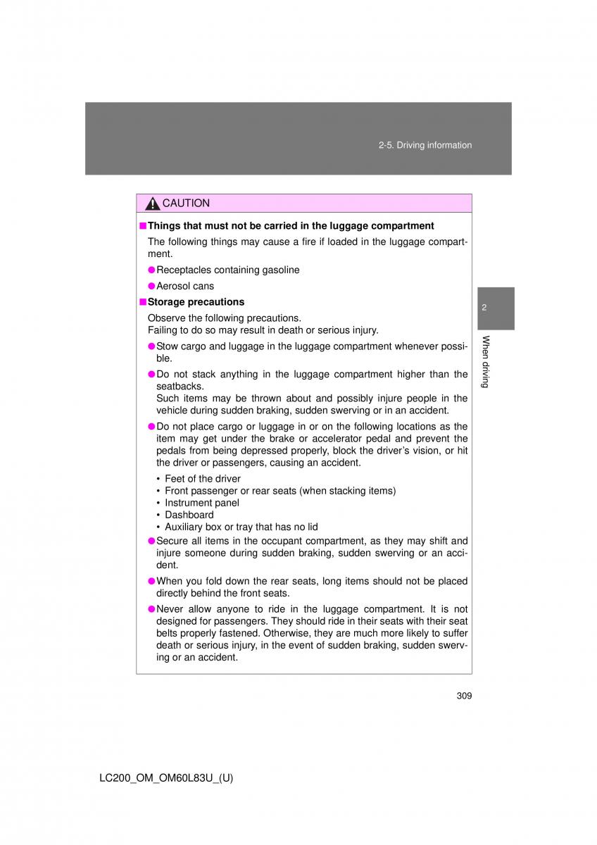 Toyota Land Cruiser J200 owners manual / page 309