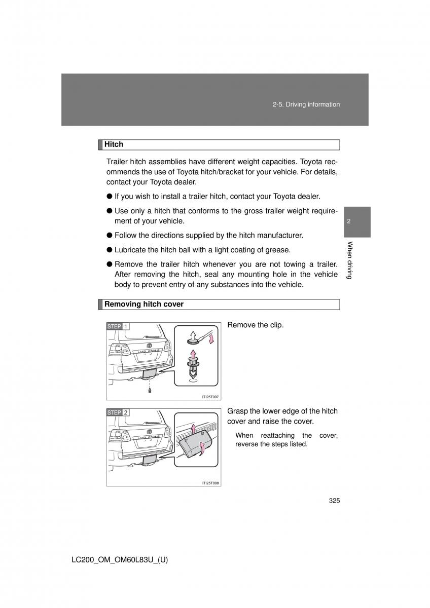 Toyota Land Cruiser J200 owners manual / page 325