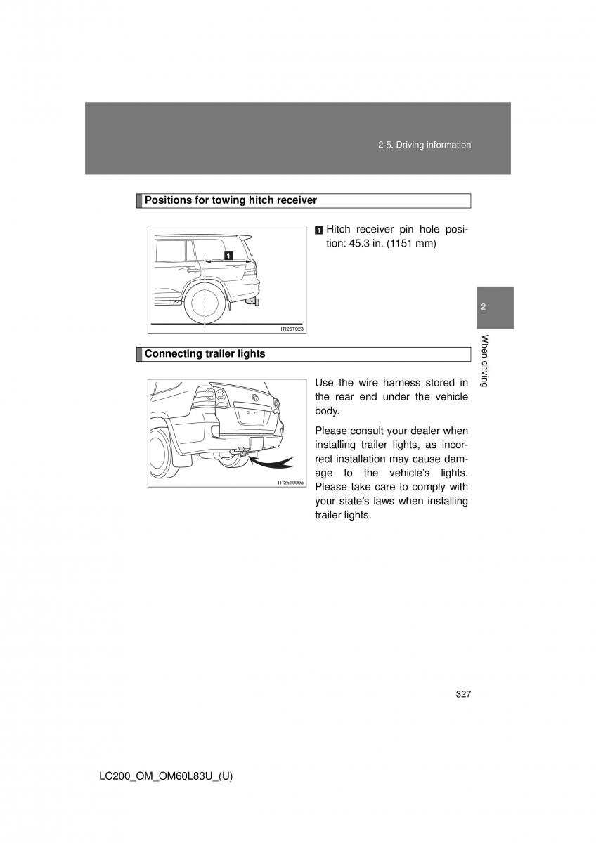 Toyota Land Cruiser J200 owners manual / page 327