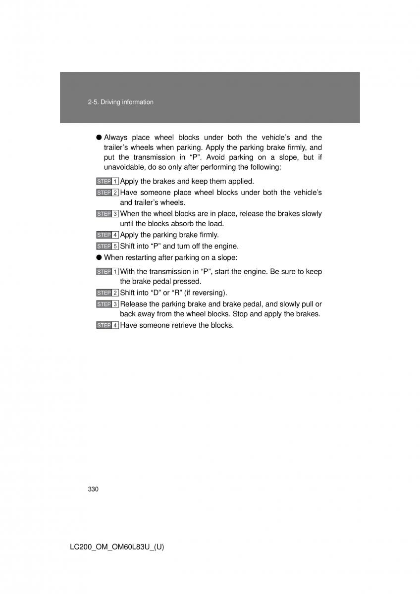 Toyota Land Cruiser J200 owners manual / page 330