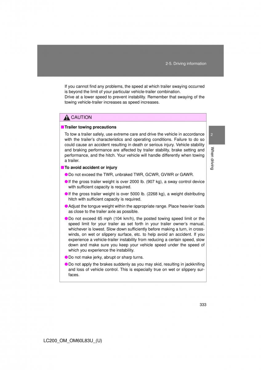 Toyota Land Cruiser J200 owners manual / page 333