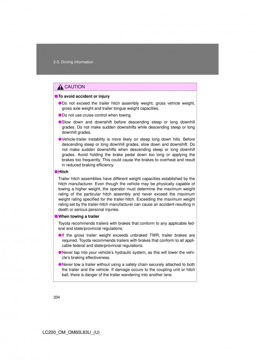 Toyota Land Cruiser J200 owners manual / page 334