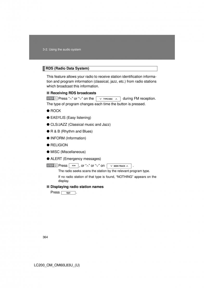 Toyota Land Cruiser J200 owners manual / page 364