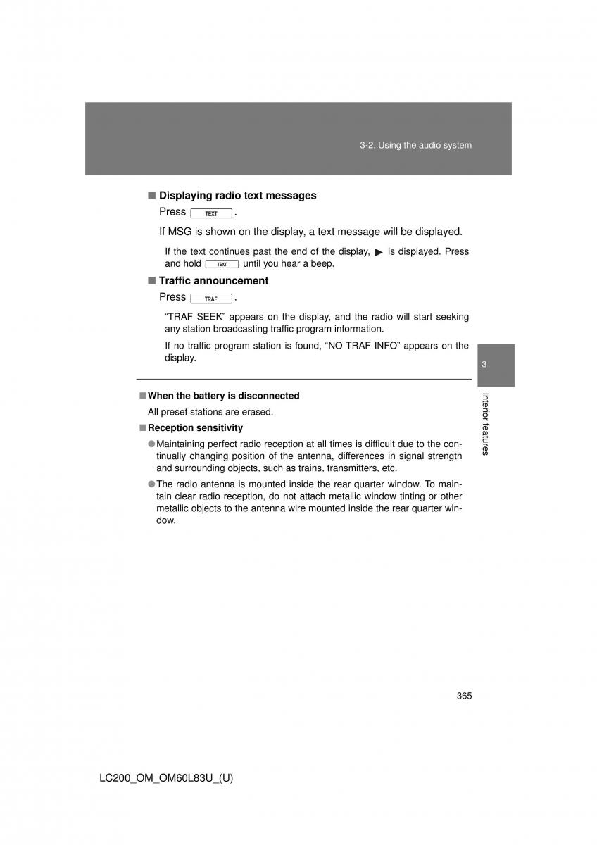 Toyota Land Cruiser J200 owners manual / page 365