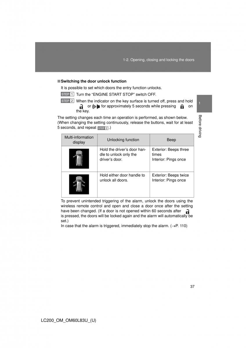 Toyota Land Cruiser J200 owners manual / page 37