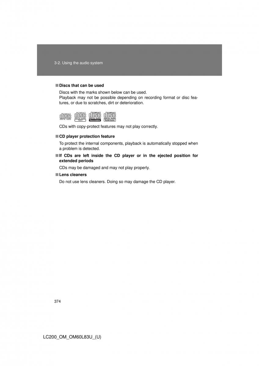 Toyota Land Cruiser J200 owners manual / page 374