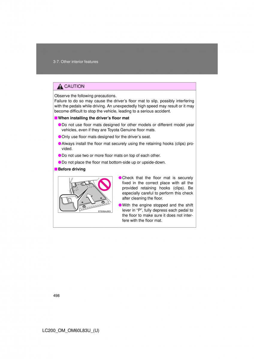 Toyota Land Cruiser J200 owners manual / page 498