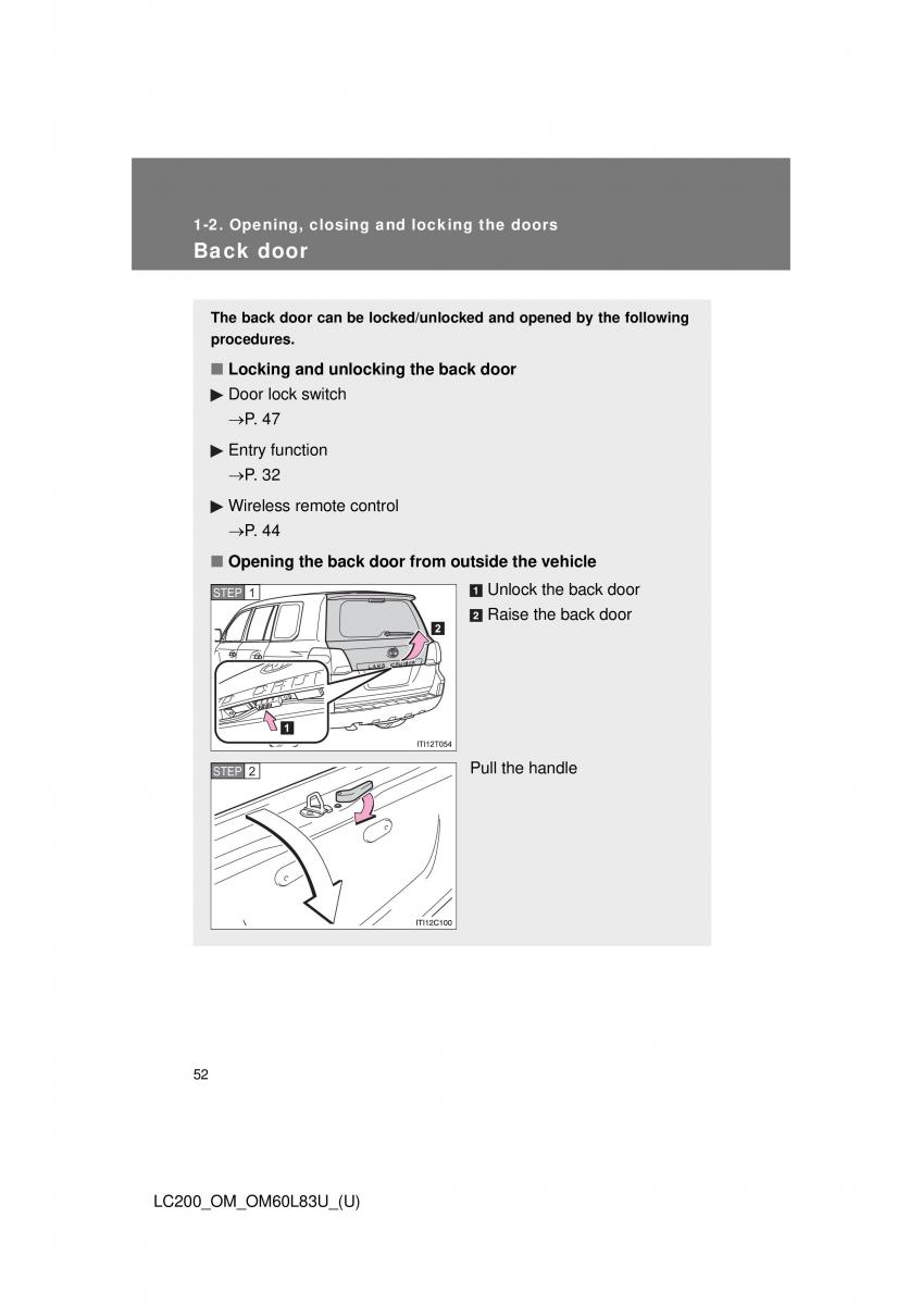 Toyota Land Cruiser J200 owners manual / page 52