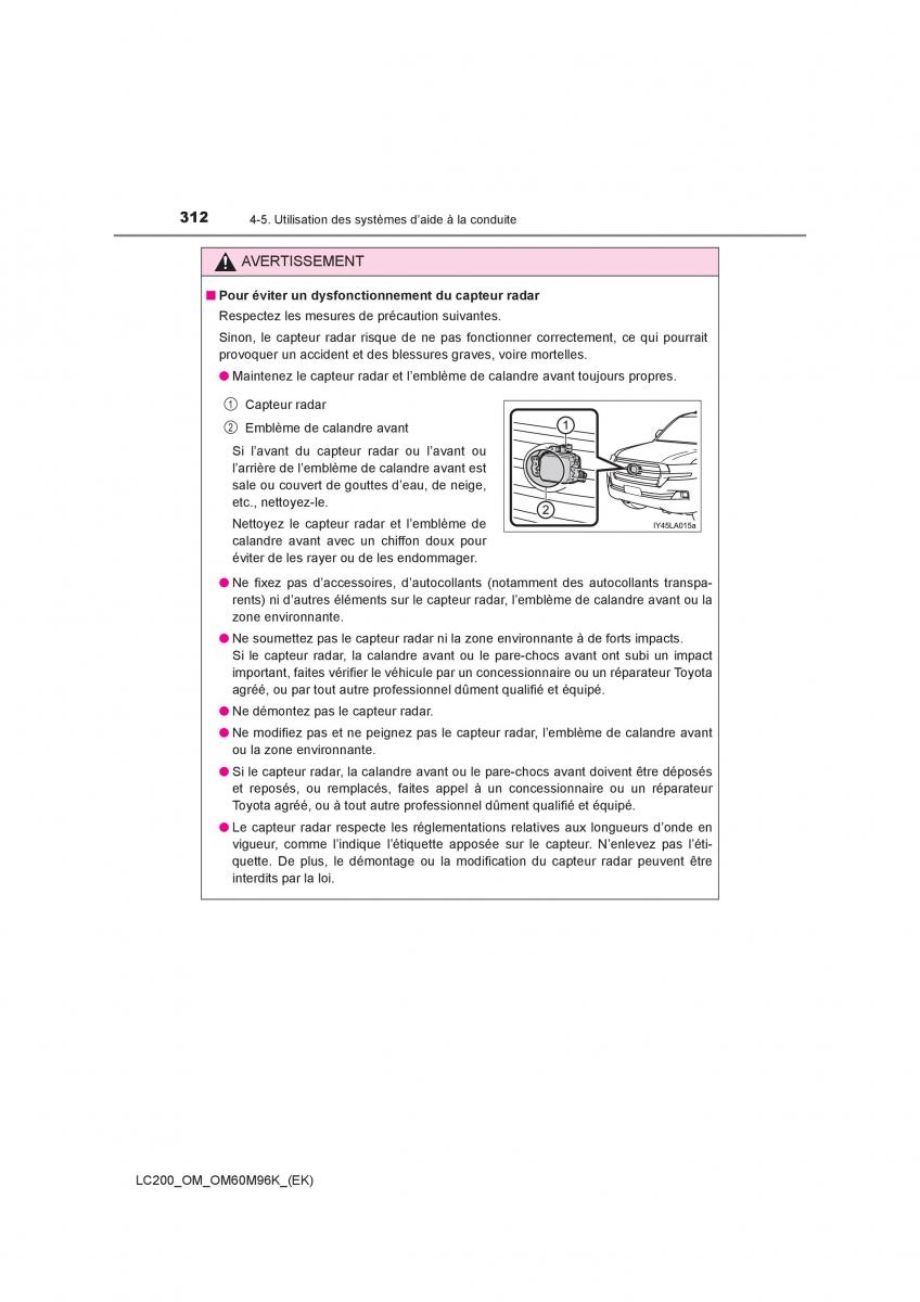 Toyota Land Cruiser J200 manuel du proprietaire / page 312